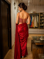Wine Draped Saree with Embellished Corset Blouse