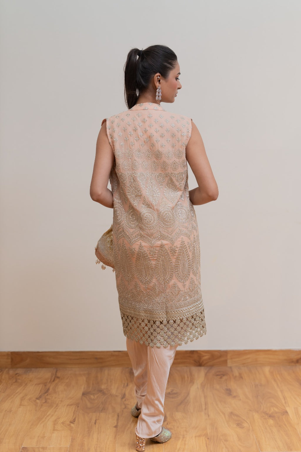 Blush Pink Embellished Dhoti Pant Co-Ord Set with Embroidered Cape