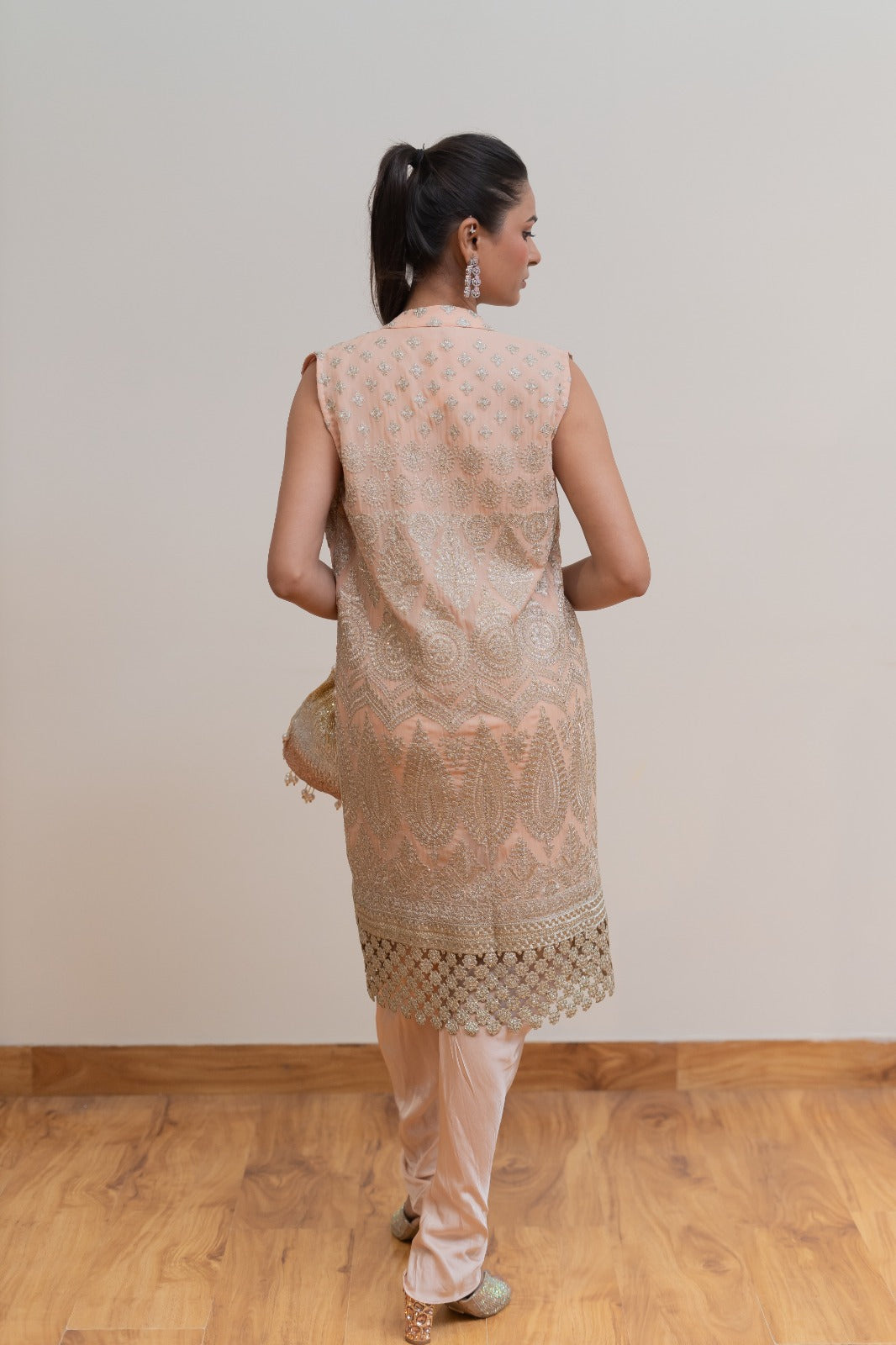 Blush Pink Embellished Dhoti Pant Co-Ord Set with Embroidered Cape
