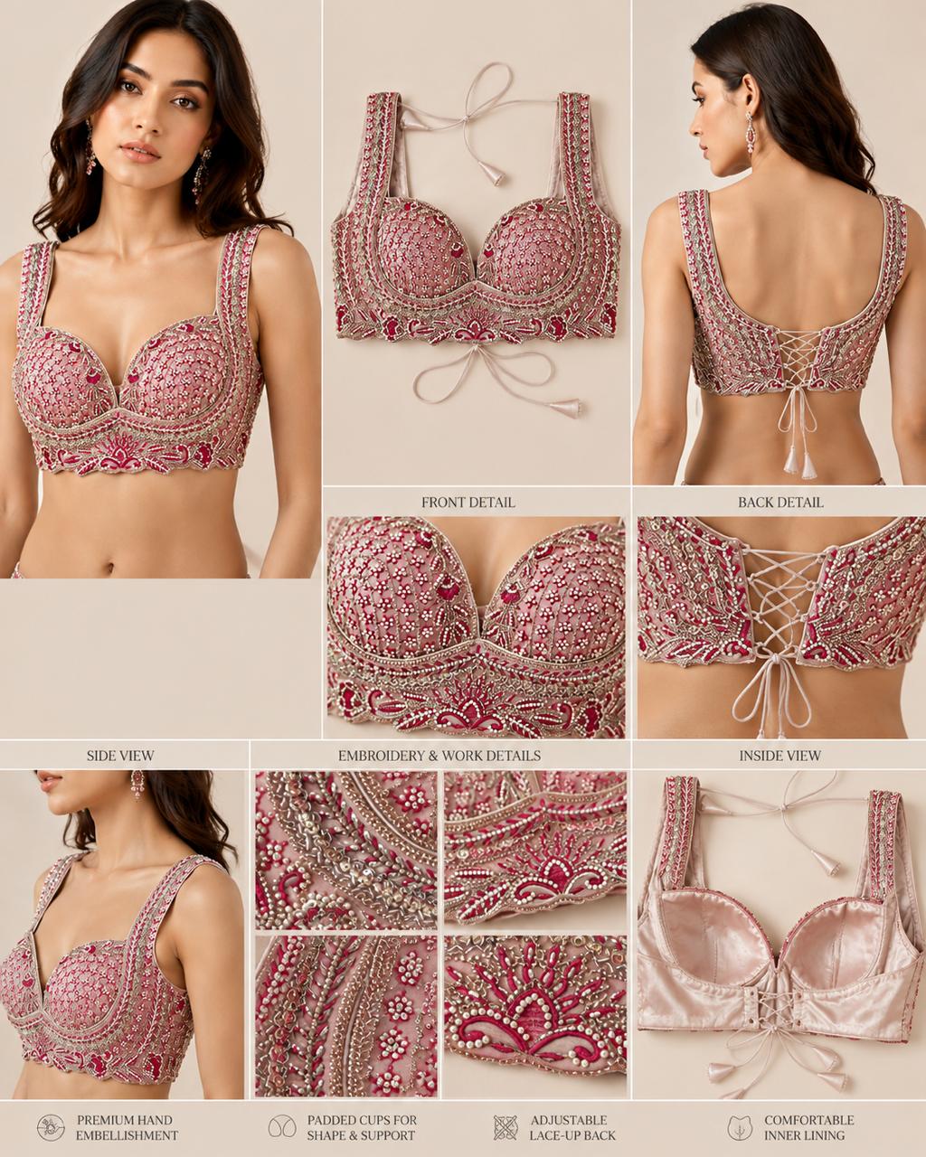 Blush Pink Pre-Draped Saree with Embroidered Blouse
