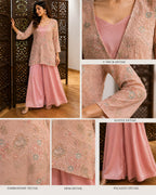 Blush Pink Embroidered Tunic with Satin Palazzo Set