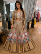 champagne gold printed lehenga set with jacket