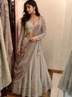 Silver Grey Embroidered Bridal Lehenga Set