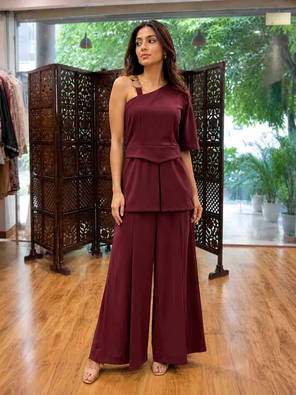 Royal Blue One-Shoulder Peplum Co-ord Set for Women