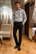 Men's White Floral Printed Full Sleeve Shirt