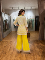 Yellow Embroidered Shirt & Wide-Leg Co-ord Set