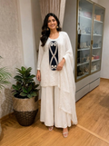 Ivory White Embroidered Kurta with Palazzo & Dupatta Set
